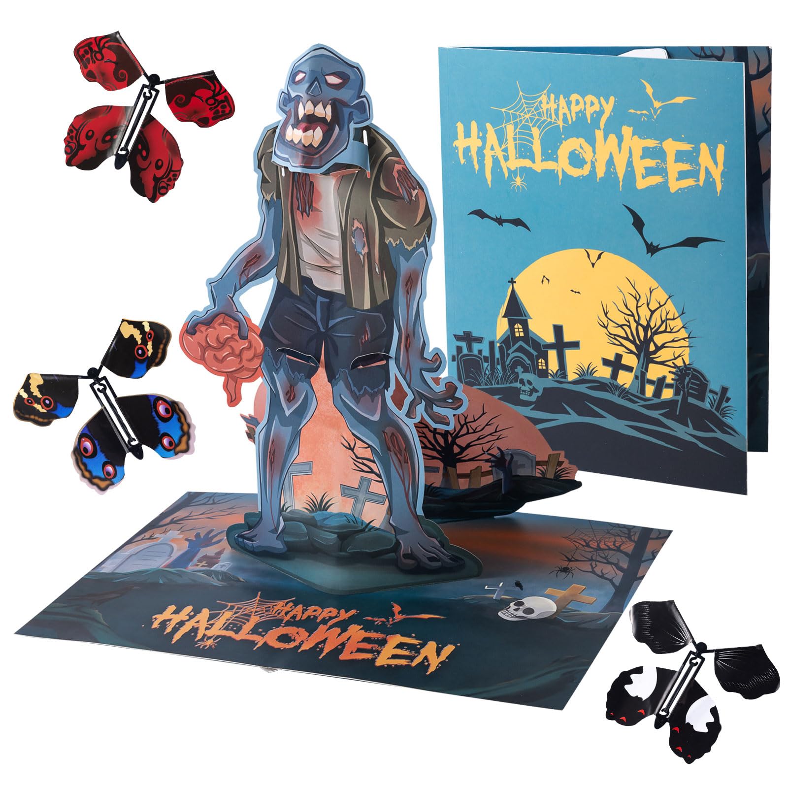 Airpark Pop Up Halloween Cards Zombies Scary 3D Greeting Cards 15" Paper Cards for Birthday, Holiday Gifts Happy Halloween Decorations Card for Kids Boy Girl Trick or Treat with Butterflies