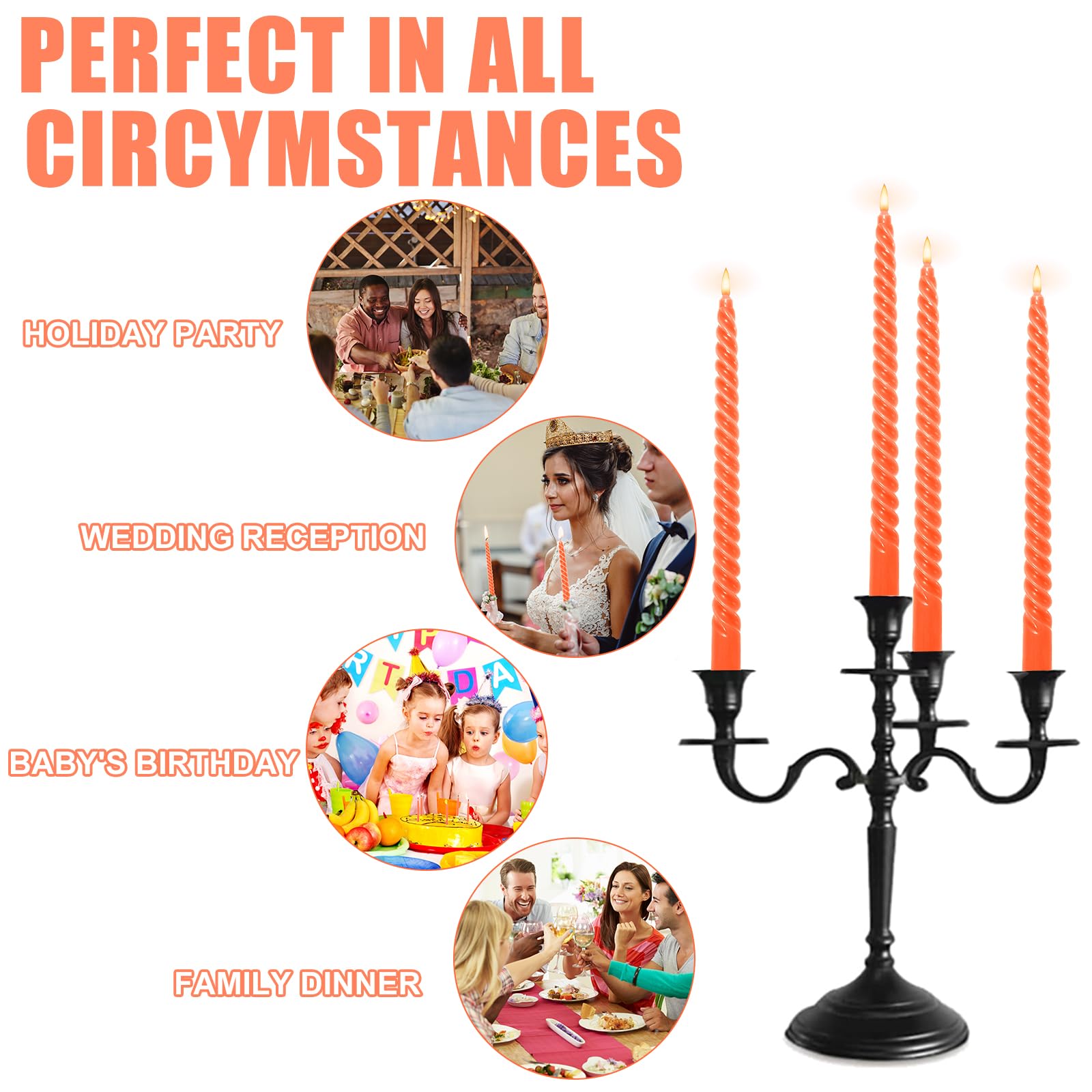 Whaline 8Pcs 10 Inch Orange Spiral Taper Candles Dripless Twisted Wax Candles Long Unscented Candle Sticks for Fall Harvest Halloween Home Party Supplies