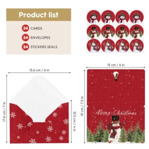 Artoid Mode 24 Pack Merry Christmas Thank You Cards Bird Snowman Xmas Tree Greeting Cards Gift With Envelope Sticker Blank Note Cards for Birthday Wedding Baby Shower Bridal Shower, 4 x 6 Inch