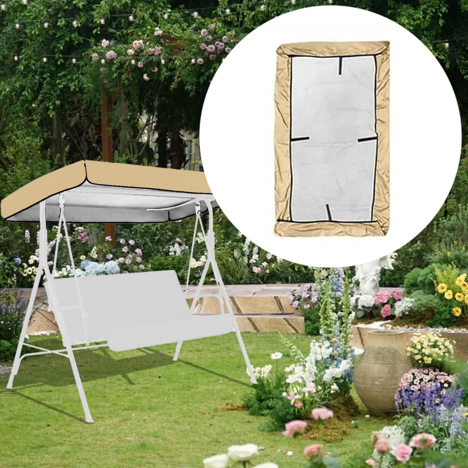 Generic 3 Seater Garden Swing Seat Canopy Cover, Swing Chair Canopy Replacement, Outdoor Swing Canopy Replacement, Garden Hammock Top Cover, 75x47x9 inch (Beige), LZ 070101