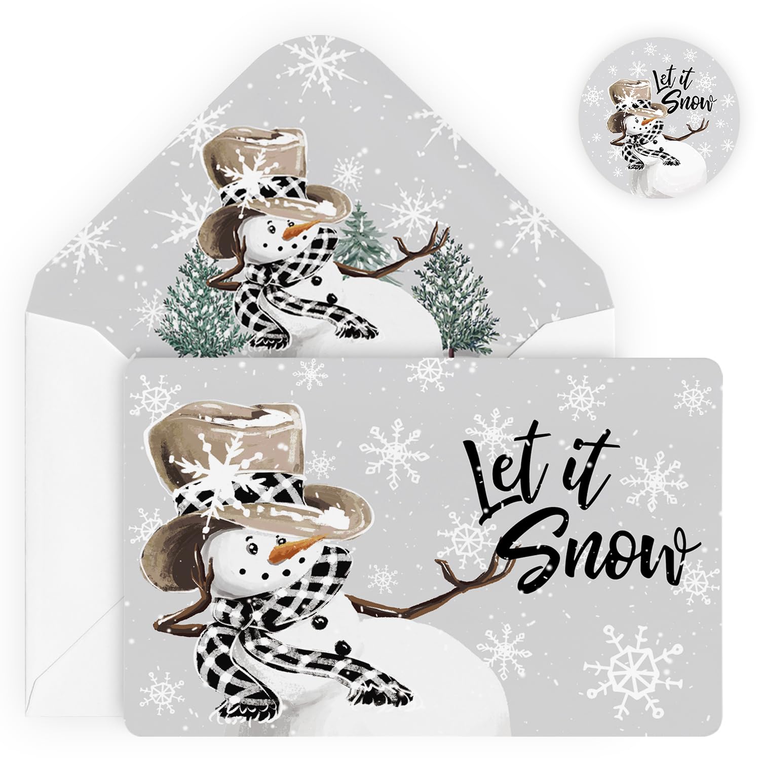 Artoid Mode 24 Pack Let It Snow Thank You Cards Snowflake Snowman Greeting Cards Gift With Envelope Sticker Blank Note Cards for Birthday Wedding Baby Shower Bridal Shower, 4 x 6 Inch