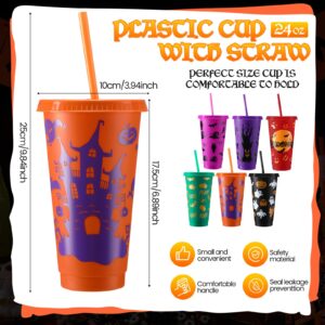 Honeydak 24 OZ Tumbler with Straw and Lid Gifts Reusable Plastic Cups Bulk Water Bottle Iced Coffee Travel Mug Cup for Parties Birthdays (Halloween Patterns,40 Pcs)