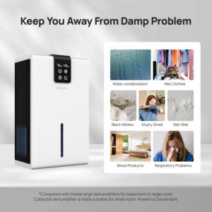 Cobectal Electric Dehumidifier for Home, Portable Dehumidifier Auto Shut Off, 3 Modes with 95oz Water Tank, Air Dehumidifier with Colorful Light for Basement, Bedroom, Bathroom, Closet (White)