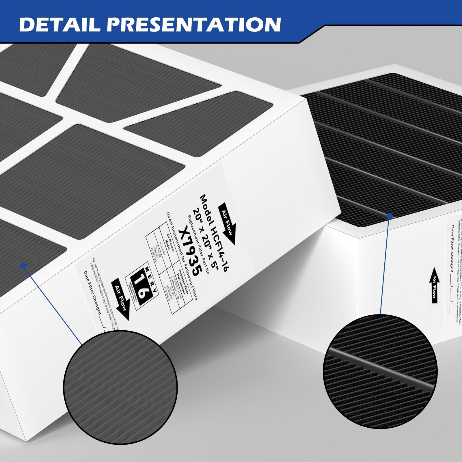 X7935 20"x20"x5" MERV 16 Furnace Air Filter Replacement Compatible with Lennox X7935 Filter Model HCC14-23 and Honeywell Filter Models FC100A101 And FC200E1011, 2 Pack