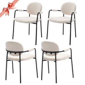 colamy dining chairs set of 4, modern boucle dining chairs with arms, small comfy sherpa dining armchairs with back for kitchen, dining room, restaurant, cream