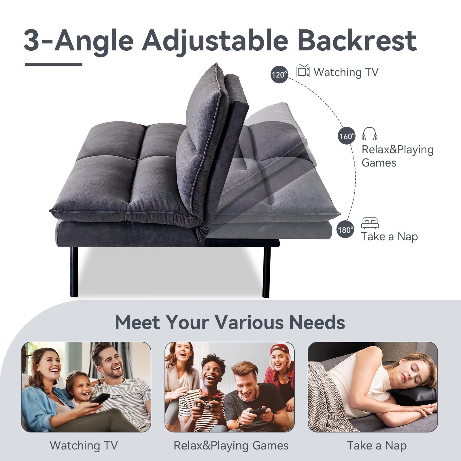 AMICLIBER Armless Futon Loveseat Sofa Bed (Black)