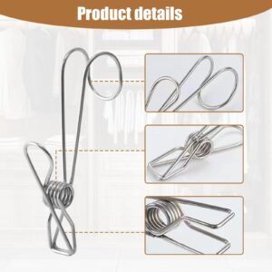 Stainless Steel Metal Long Tail Clip with Hooks,2024 New Stainless Steel Clothespins with Hooks,Clip Hanging Universal Clips,Hanging Universal Clips for Kitchen Bathroom Office DIY (20Pcs)