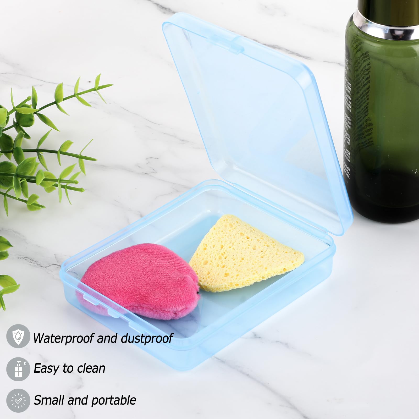 Portable Travel Cotton Pad Holder, 3 PCS Bathroom Vanity Countertop Storage Organizer, Cotton Ball Holder Dispenser, Cosmetic Sponge Storage Box for Cotton Rounds, Swabs, Floss(1xBlue, 2xTransparent)