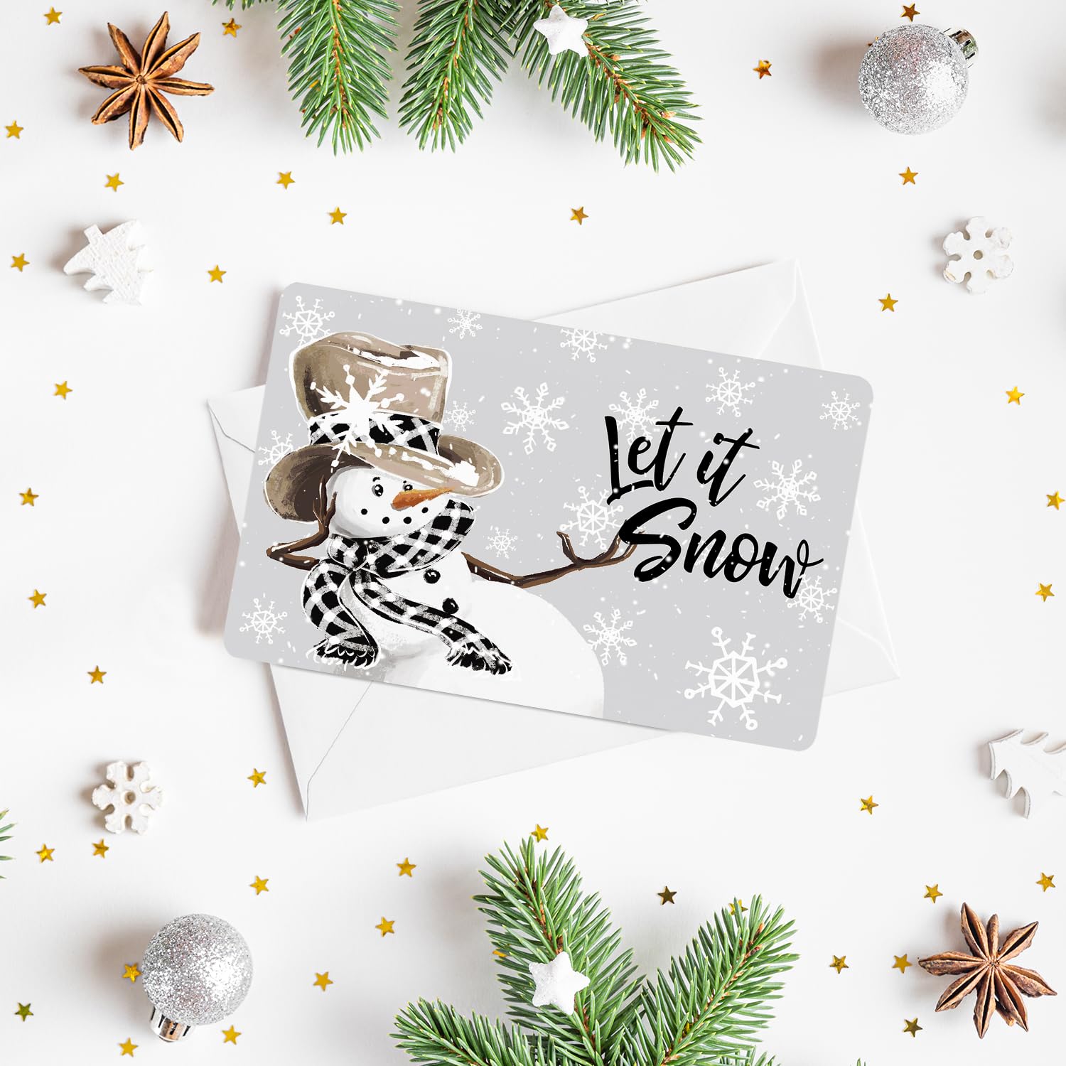 Artoid Mode 24 Pack Let It Snow Thank You Cards Snowflake Snowman Greeting Cards Gift With Envelope Sticker Blank Note Cards for Birthday Wedding Baby Shower Bridal Shower, 4 x 6 Inch