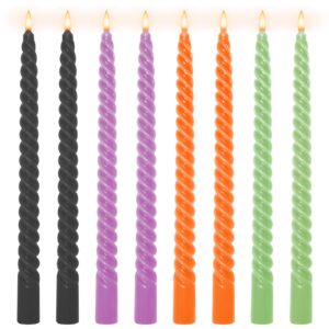 whaline 8pcs 10 inch halloween spiral taper candles black orange purple green dripless twisted wax candles long unscented candle sticks for home party supplies