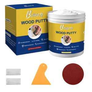 bonafty wood filler, wood filler paintable, wood repair putty stainable, quick drying, repairs holes, cracks, chips in wood furniture, outdoor wood furniture repair kit, 9.87 oz, white