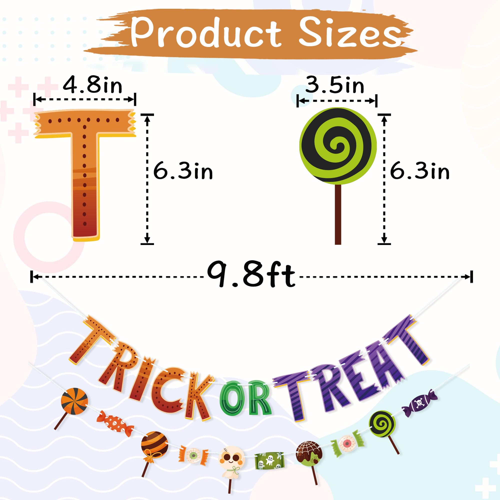 VILIFEVER Trick or Treat Banner for Halloween Party Decorations, Spooky Candy Garland Bunting Wall Home Decor Halloween Theme Baby Shower Birthday Party Supplies Office Classroom Decorations