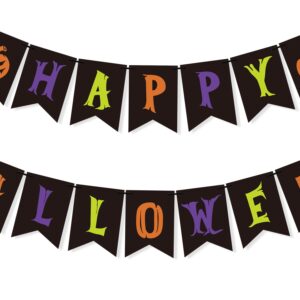 VILIFEVER Happy Halloween Banner with Pumpkin for Halloween Decorations, Paper Flag Bunting Garland Halloween Mantel Fireplace Decor Home Outdoor Haunted House Decorations Supplies