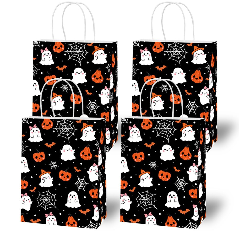 Lecheme Halloween Treat Bags 24 PCS Pumpkin Ghost Halloween Candy Bags Cute Halloween Bags with Handles Halloween Paper Treat Bags for Candy Trick or Treat Party Supplies