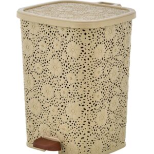 Generic VcJta 6 qt Beige Lace Design Pedal Trash Can, Small Step-on Garbage Bin Waste Bin, E275643261524