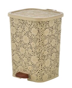 generic vcjta 6 qt beige lace design pedal trash can, small step-on garbage bin waste bin, e275643261524