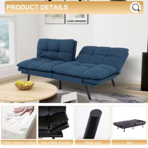 MUUEGM Adjustable Futon Sofa Bed - Memory Foam home sleeper sofa for bedroom - Fabric Sofa Couch with Loveseat,Blue.