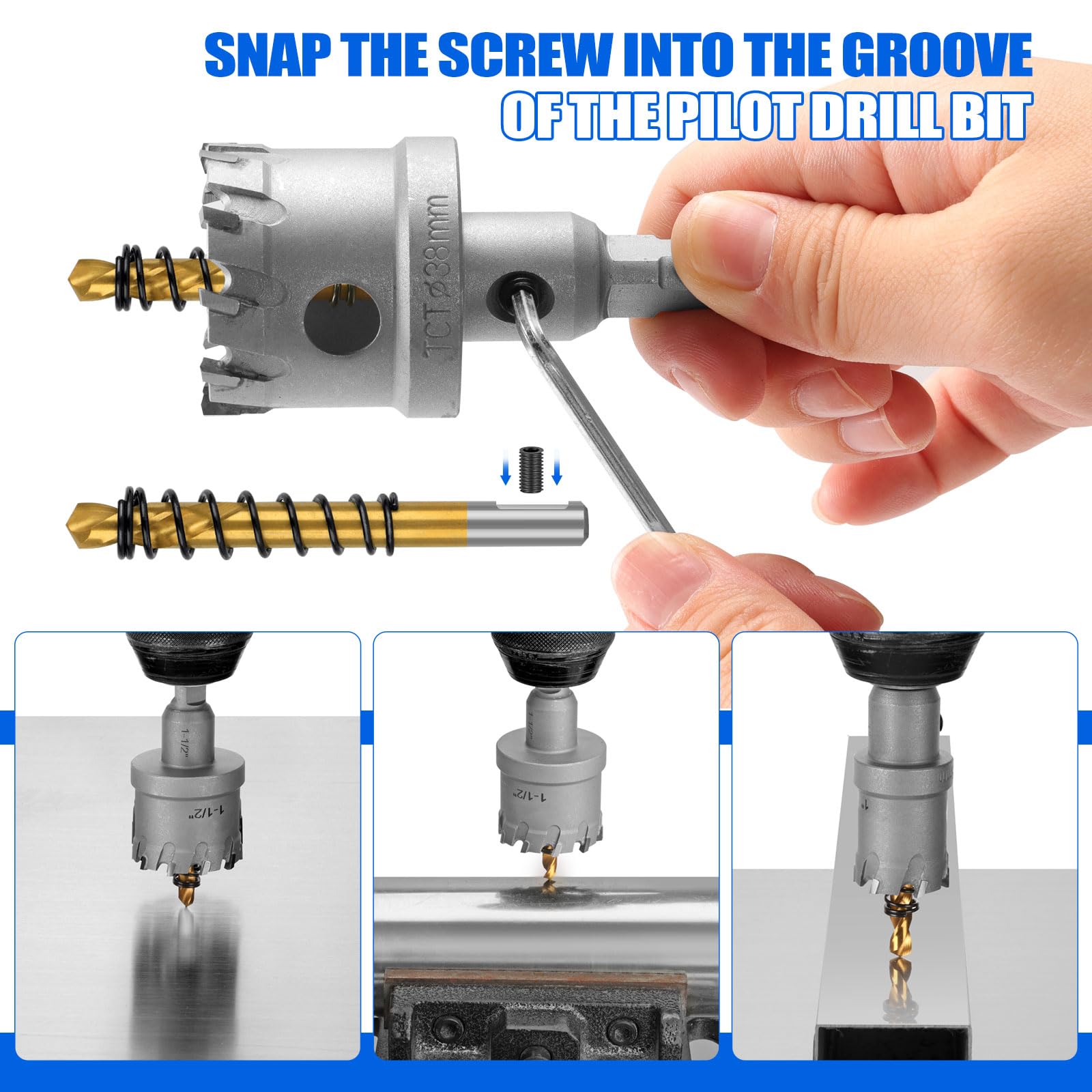 Hole Saw Kit for Metal - 16Pcs TCT 5/8"-2-1/4" Inch Carbide Hole Cutter Set, for High Precision Cutting of Stainless Steel, Iron, Copper, Brass