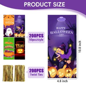 200 PCS Halloween Treat Bags, Halloween Goodie Bags with Twist Ties, Halloween Candy Bags for Halloween Party Favors, Trick or Treat, Hallowen Gift Party Supplies