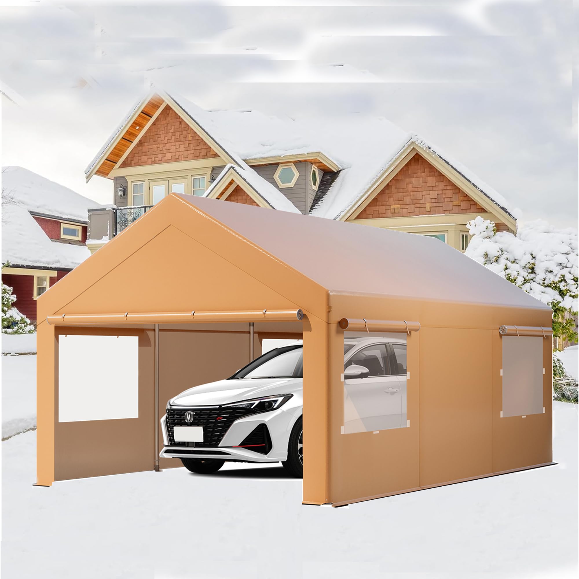 Carport Canopy, MilleLoom Portable Garage with Removable Sidewalls, 10x20 Extra Large Car Carport Heavy Duty, with Roll-Up Ventilated Windows, UV Resistant & Waterproof, for Car, Bike, Truck, Boat