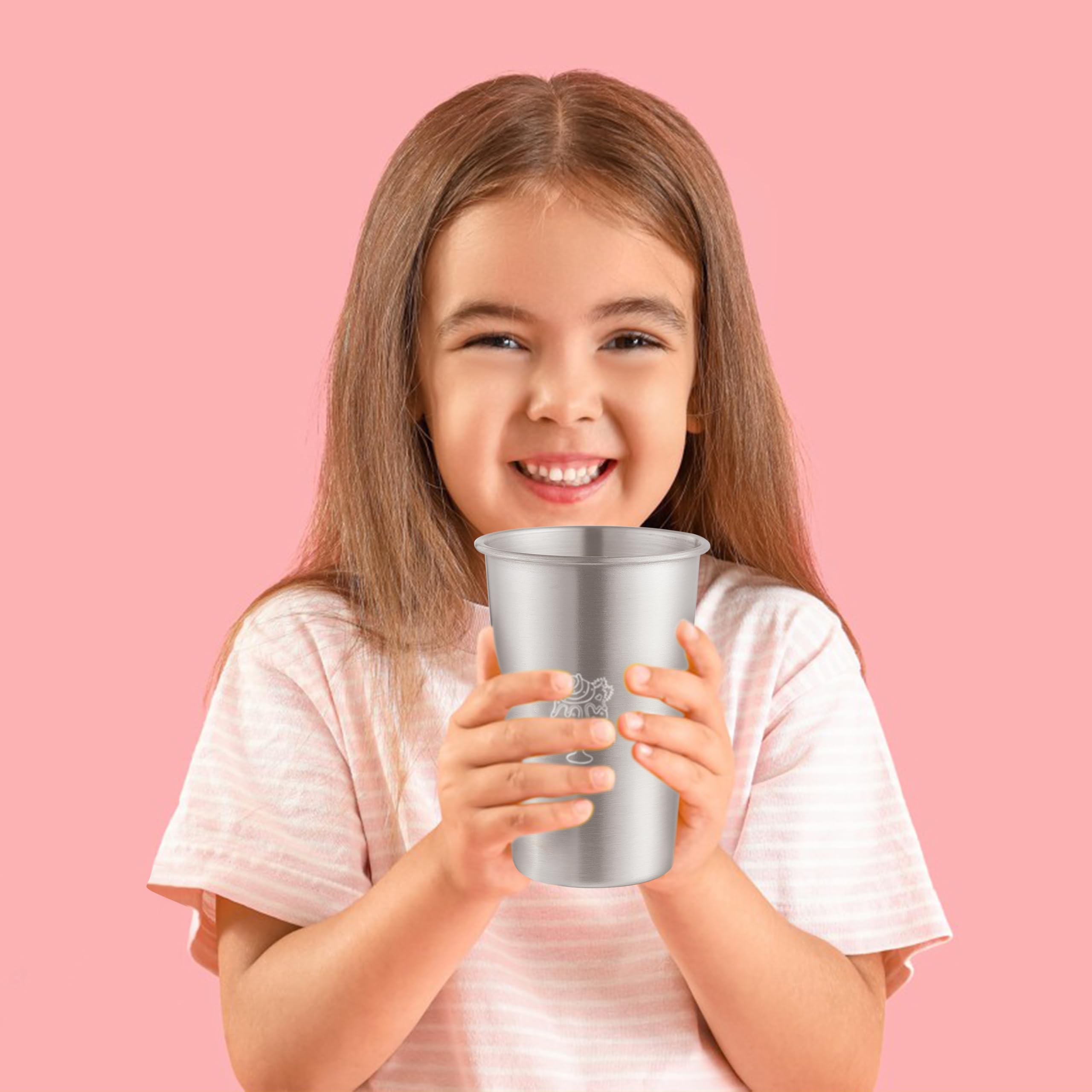 MONGSEW 4PCS Stainless Steel Kids Cups, 8 oz Unbreakable Stainless Steel Cups for Kids and Toddlers, Great for family meals, parties, camping trips and picnics, Dishwasher Safe (Gift box Included)