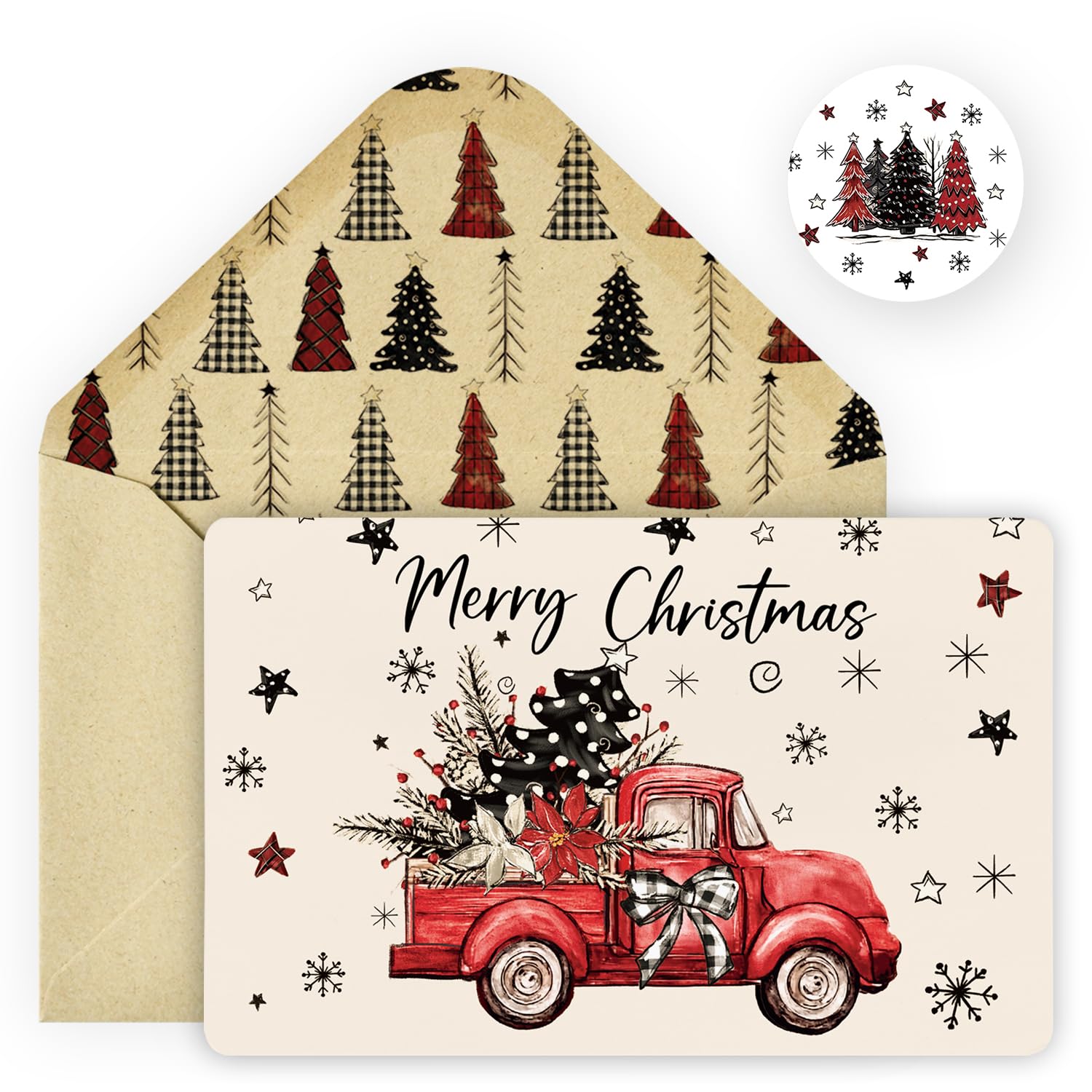 Artoid Mode 24 Pack Merry Christmas Thank You Cards Holly Xmas Tree Truck Greeting Cards Gift With Envelope Sticker Blank Note Cards for Birthday Wedding Baby Shower Bridal Shower, 4 x 6 Inch