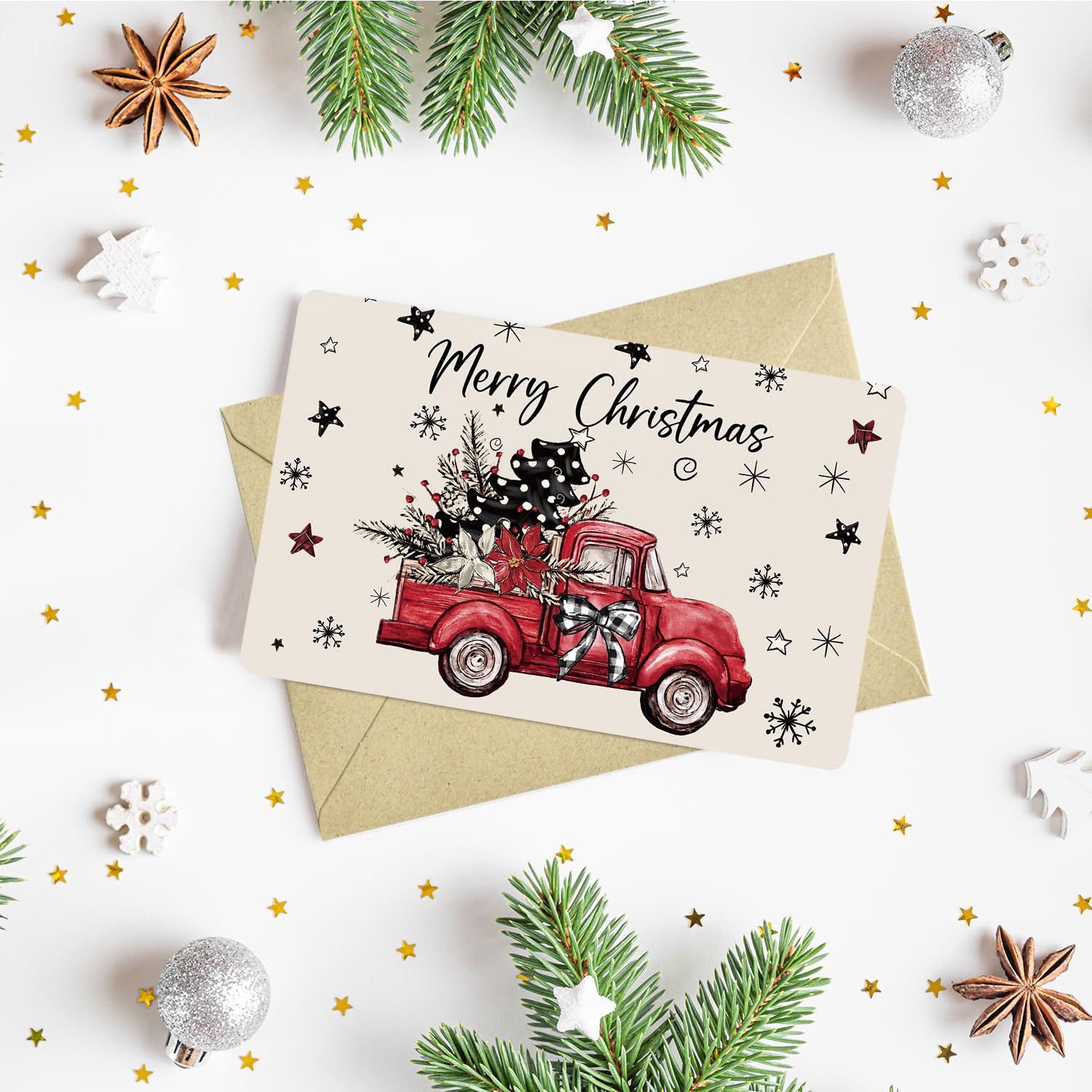 Artoid Mode 24 Pack Merry Christmas Thank You Cards Holly Xmas Tree Truck Greeting Cards Gift With Envelope Sticker Blank Note Cards for Birthday Wedding Baby Shower Bridal Shower, 4 x 6 Inch