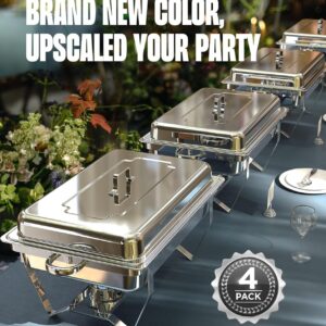 Chafing Dishes for Buffet 4 Pack, 9QT [No Fingers Cut] Roll Edge Designed Chafing Dish Buffet Set [Mirror-Like Polished Finish] Food Warmers for Parties, Birthday, Holiday Parties, Church Events, etc