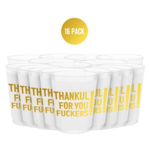 Thankful for You Cups, Happy Friendsgiving Cups, Friendsgiving Decorations, Friendsgiving Party Decorations, Friendsgiving Drinking Cups, BZ Thanksgiving Party Decorations (Gold Foil,16 Count,16 Oz.)