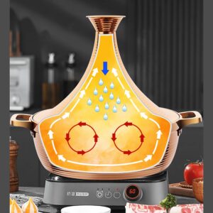 DAOUXIAOSP 304 Stainless Steel Moroccan Tagine Pot,Non Stick Tagine Stainless Steel Tower Stew Dry Pot Non-stick Slow Cooker Seafood High Lid Pan Electromagnetic Cooker Moroccan Tajine Casserole,Gold,