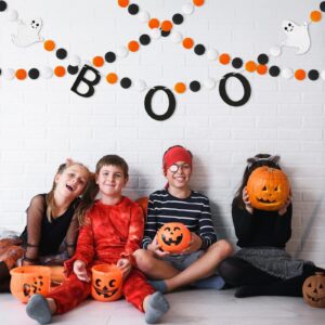 GCQQ Halloween Felt Garland, Boo Felt Garland, Prestrung Ghost Garland with Pompom Balls, Black White Orange Felt Garland, Halloween Garlands for Mantle, Fireplace, Indoor or Outdoor Decoration