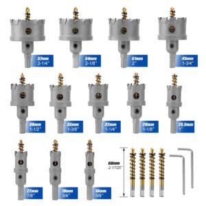 Hole Saw Kit for Metal - 16Pcs TCT 5/8"-2-1/4" Inch Carbide Hole Cutter Set, for High Precision Cutting of Stainless Steel, Iron, Copper, Brass