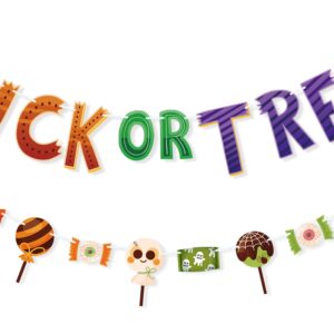 VILIFEVER Trick or Treat Banner for Halloween Party Decorations, Spooky Candy Garland Bunting Wall Home Decor Halloween Theme Baby Shower Birthday Party Supplies Office Classroom Decorations