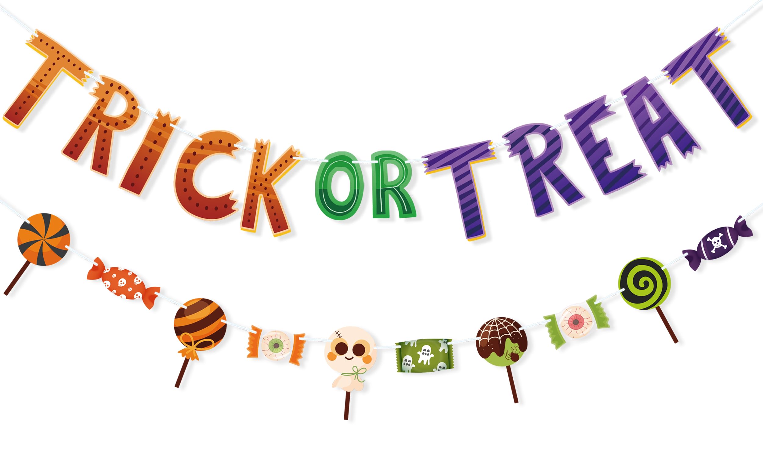 VILIFEVER Trick or Treat Banner for Halloween Party Decorations, Spooky Candy Garland Bunting Wall Home Decor Halloween Theme Baby Shower Birthday Party Supplies Office Classroom Decorations