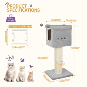 Hzuaneri 39-Inch Cat Scratching Post Tower with Bed, Cat Tower with LED Light Strip, Cat Scratcher Post with Woven Sisal, Condo, Pompom, Light Gray MS99018LG