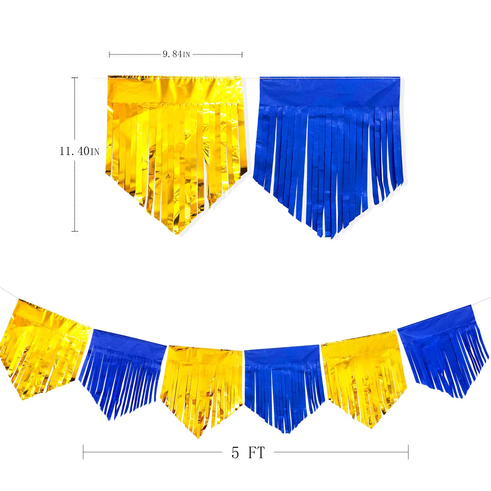 Royal Blue Gold Tassel Backdrop Tissue Paper Metallic Foil Fringe Tinsel Garland Streamers Bunting Banner for Graduation Birthday Anniversary Bachelorette Wedding Engagement Party Decorations Supplies