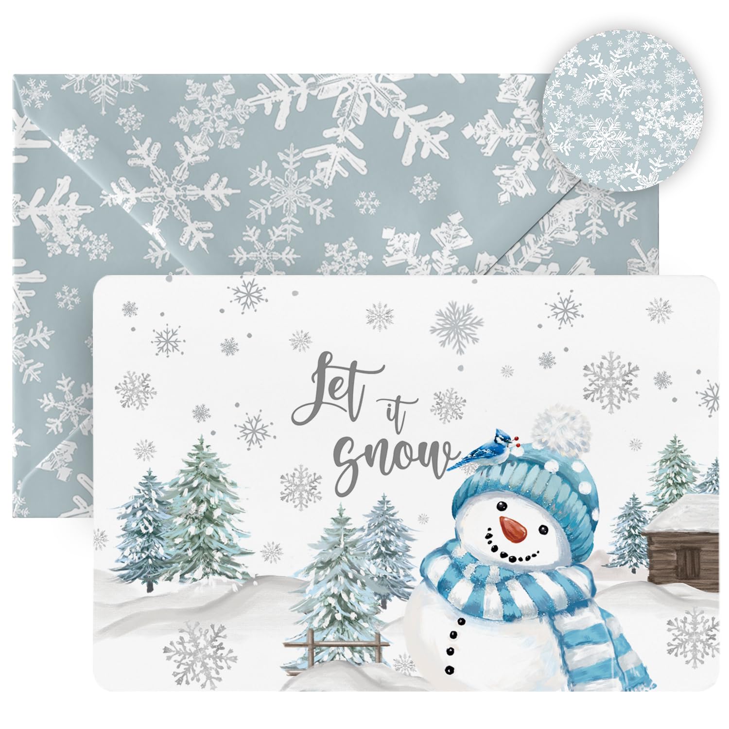 Artoid Mode 24 Pack Let It Snow Thank You Cards Snowflake Snowman Xmas Tree Greeting Cards Gift With Envelope Sticker Blank Note Cards for Birthday Wedding Baby Shower Bridal Shower, 4 x 6 Inch