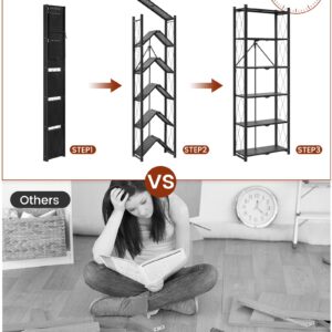 ALANNG 73.6 Inch Folding Bookshelf, 6 Tier Metal Bookcase and Bookshelves, Tall Shelves for Living Room Office Bedroom, Heavy Duty Book Shelve Free Standing Open Bookshelve (Black, 2PACK)