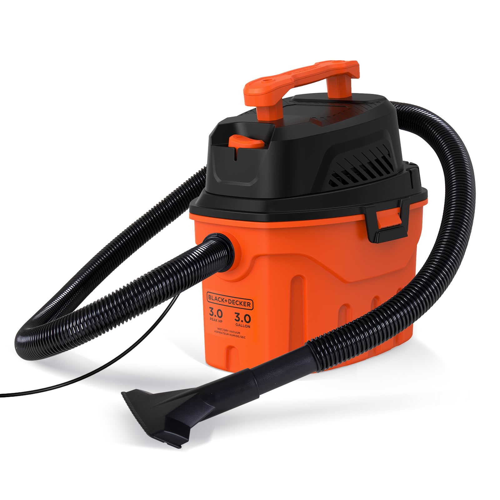 BLACK+DECKER Shop Vacuum Wet and Dry, 3 Gallon 3.0 Peak HP, 3-in-1 Portable Shop Vacuum with Accessories, Vacuum Cleaner for Home, Pet and Car(BDXV18910P-3)