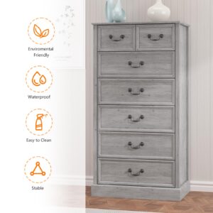 GarveeHome Farmhouse 7 Drawers Dresser for Bedroom, Wood Dresser Chest of Drawers Organizer Storage, Rustic Tall Dresser Chest of Drawer for Living Room, Closet, Hallway Children's Room