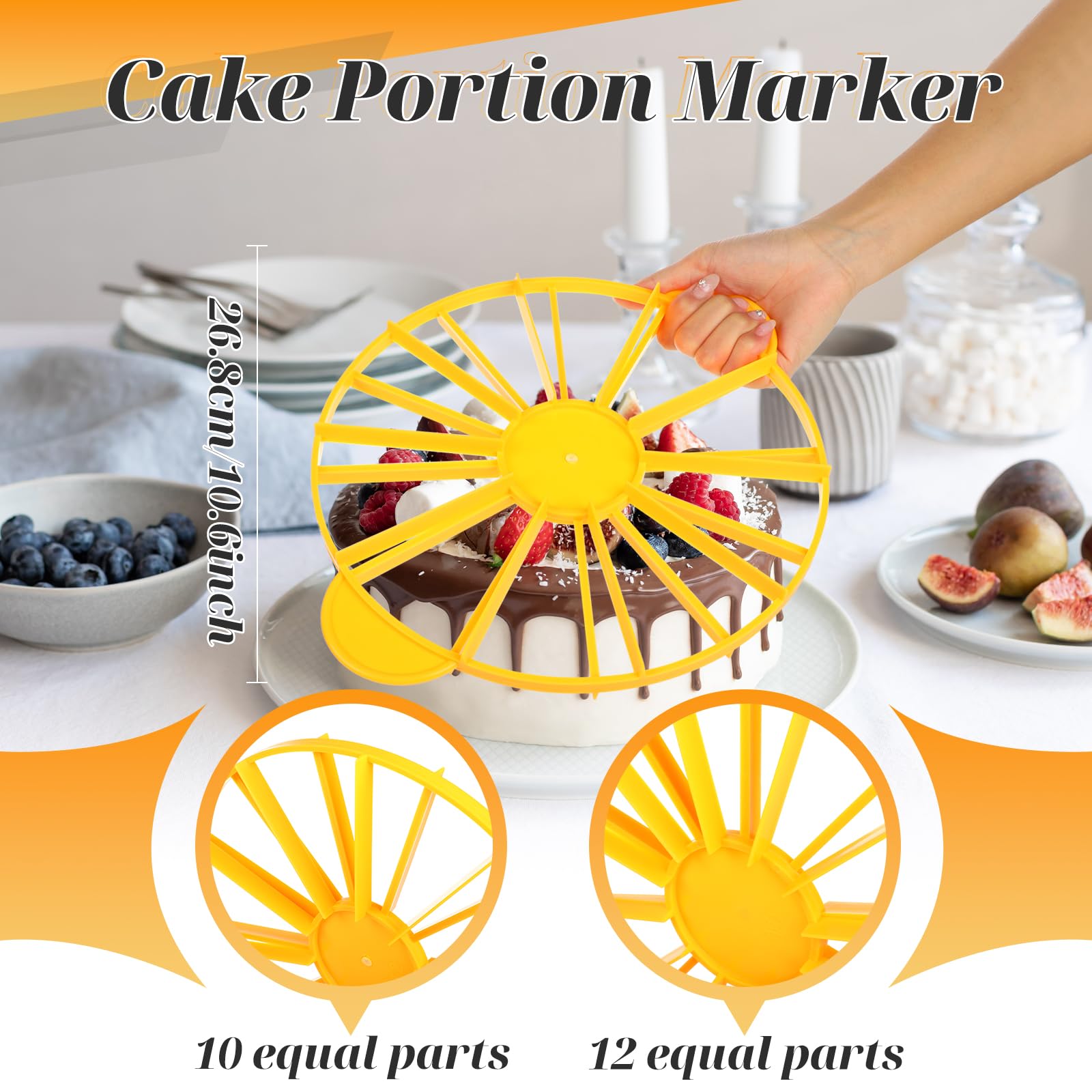 Liobelon Cake Portion Cutter Cake Divider Cheesecake Slicer Cake Slicer for Even Slices Double Sided Cake Portion Marker 10 or 12 Slices,Yellow