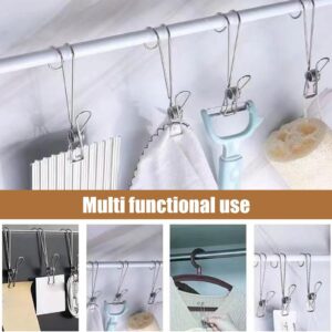 Stainless Steel Metal Long Tail Clip with Hooks,2024 New Stainless Steel Clothespins with Hooks,Clip Hanging Universal Clips,Hanging Universal Clips for Kitchen Bathroom Office DIY (20Pcs)