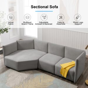 ADOWORE Modern Large Sectional Sofa Couch with Chaise, Special Petal L Shaped Modular Sofa with Adjustable Armrest and Backrest, Premium Velvet Sectional Couch for Living Room