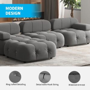 ADOWORE Bubble Sofa Couch for Living Room, 103inch Velvet Modern Sectional Sofa, L Shape Minimalist Modular 4-Seater Sofa Bubble Couch with Ottomans for Office Apartment