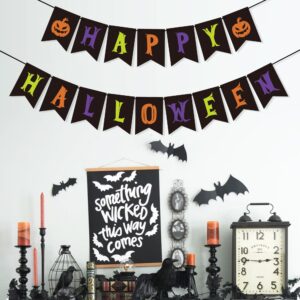 VILIFEVER Happy Halloween Banner with Pumpkin for Halloween Decorations, Paper Flag Bunting Garland Halloween Mantel Fireplace Decor Home Outdoor Haunted House Decorations Supplies