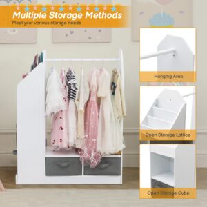 WEMAKMAK Kids Play Armoire with Storage Bins and Closet for Dress Up and Costumes, includes Mirror - White