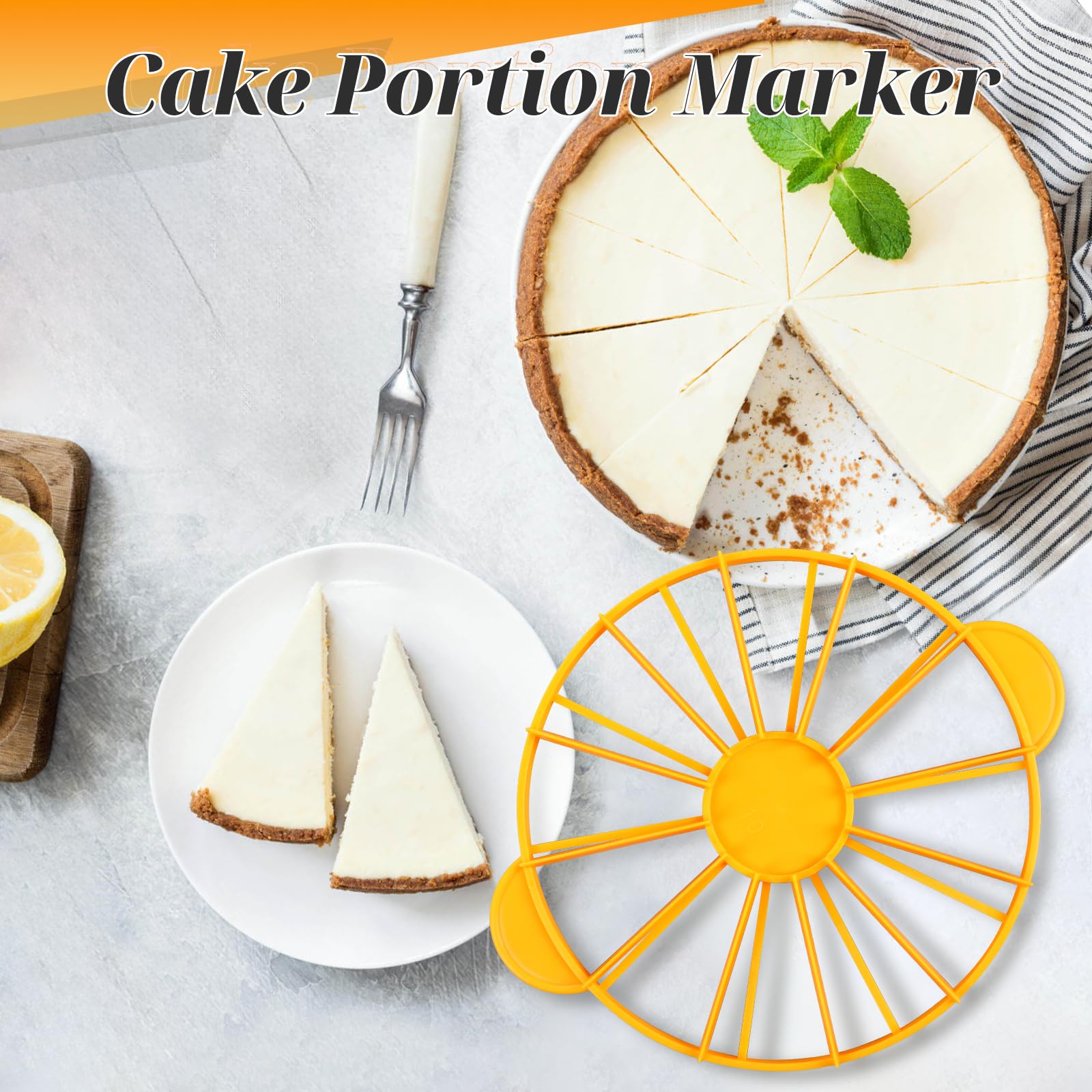 Liobelon Cake Portion Cutter Cake Divider Cheesecake Slicer Cake Slicer for Even Slices Double Sided Cake Portion Marker 10 or 12 Slices,Yellow