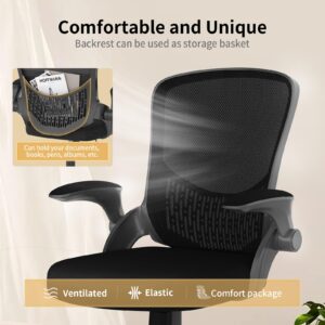 naspaluro Ergonomic Office Chair, Mid Back Ergonomic Desk Chair with Flip-Up Arms and Lumbar Support,Adjustable Height Mesh Computer Chair for Home Office,Study,Work, Black