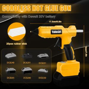 Yutesiri Cordless Hot Glue Gun for Dewalt 20V Max Battery, Handheld Electric Power Glue Gun Full Size for Arts & Crafts & DIY with 20PCS 0.43" Glue Sticks (Battery Not Included)