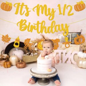 It's My 1/2 Birthday Banner Little Pumpkin Half Birthday Party Decorations for Baby Boy Girl 6 Months Autumn Baby Shower Party Supplies